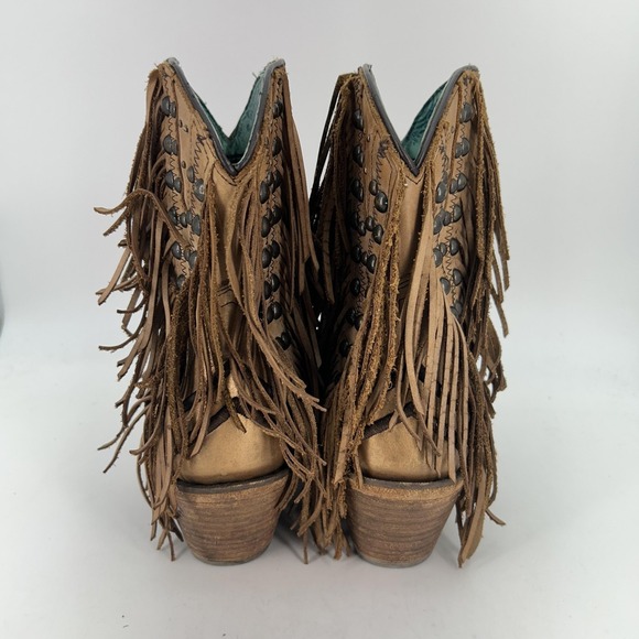Corral Boots Womens Size 10 Tan Fringe Studded Western Cowgirl Zip Boho Ankle - Picture 5 of 16
